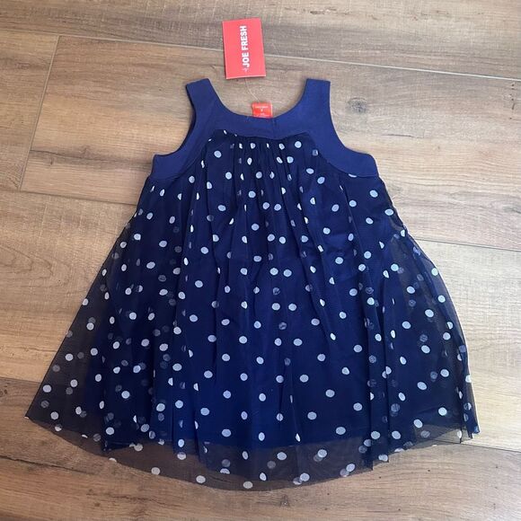 Joe Fresh Baby Girls Dress 2T Navy Polkadot Summer Tank Tutu Tulle Kids NWT - Picture 3 of 7